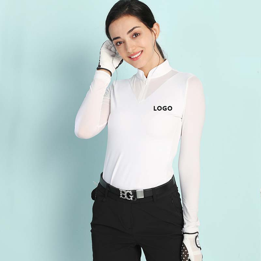 Custom Logo High Quality Long Sleeve Lady Ladies Polo Zip Sweatshirt Active Wear Shirts for Women