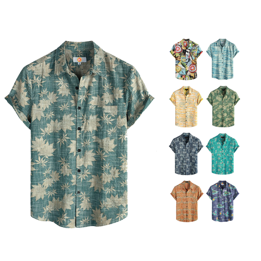 Custom Vacation Cotton Linen Hawaiian T-shirts Casual Loose Beach Hawaiian Shirt Beach Shirts Men