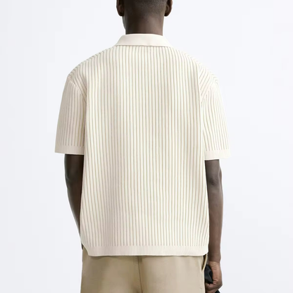 Custom Anti-Shrink Knitted Material Turn-Down Collar Men's Formal Pullover Sweater Short Sleeve Polo T-Shirt