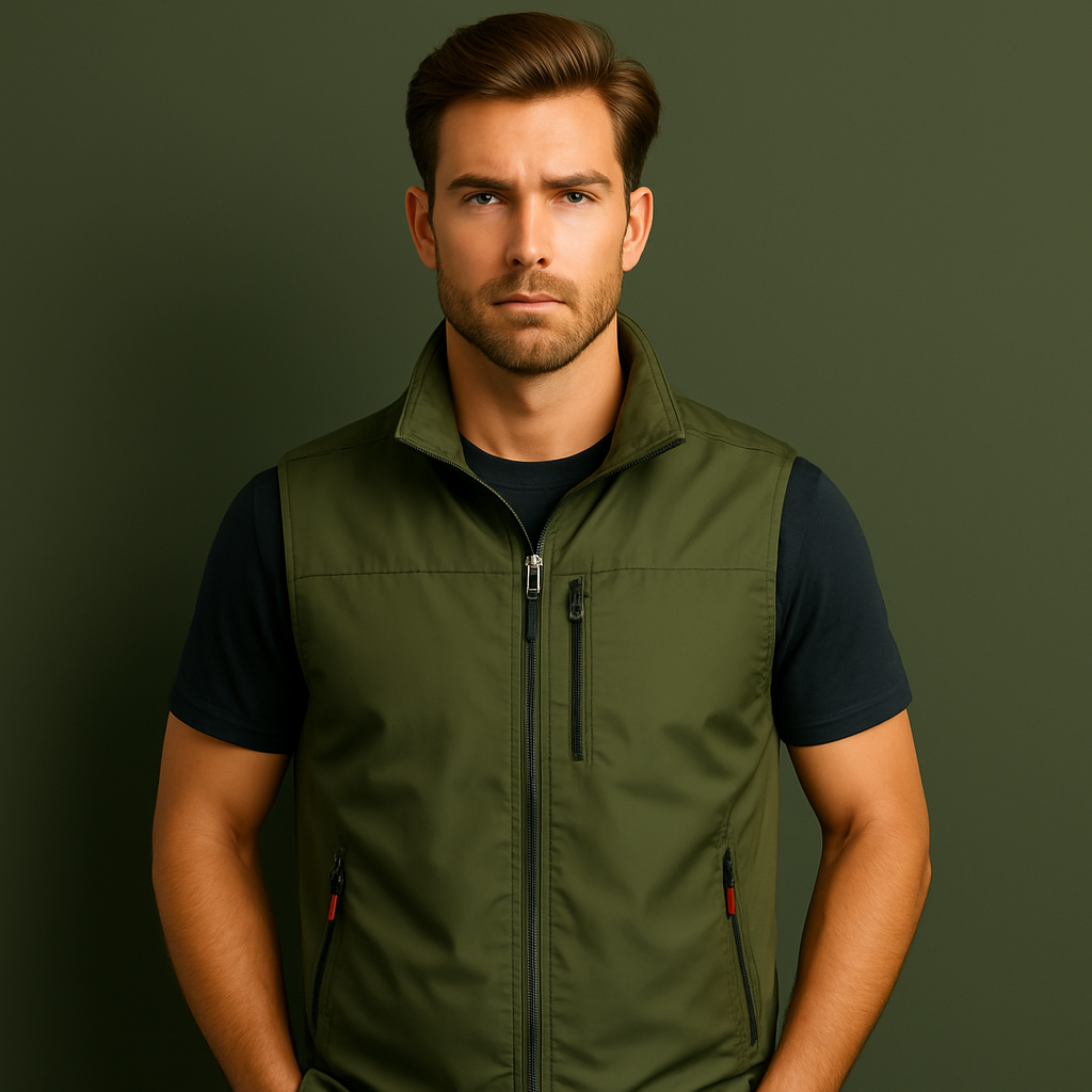Customized logo golf sport sleeveless zippered waterproof multi-functional soft shell vests for men, men's waistcoats/jackets