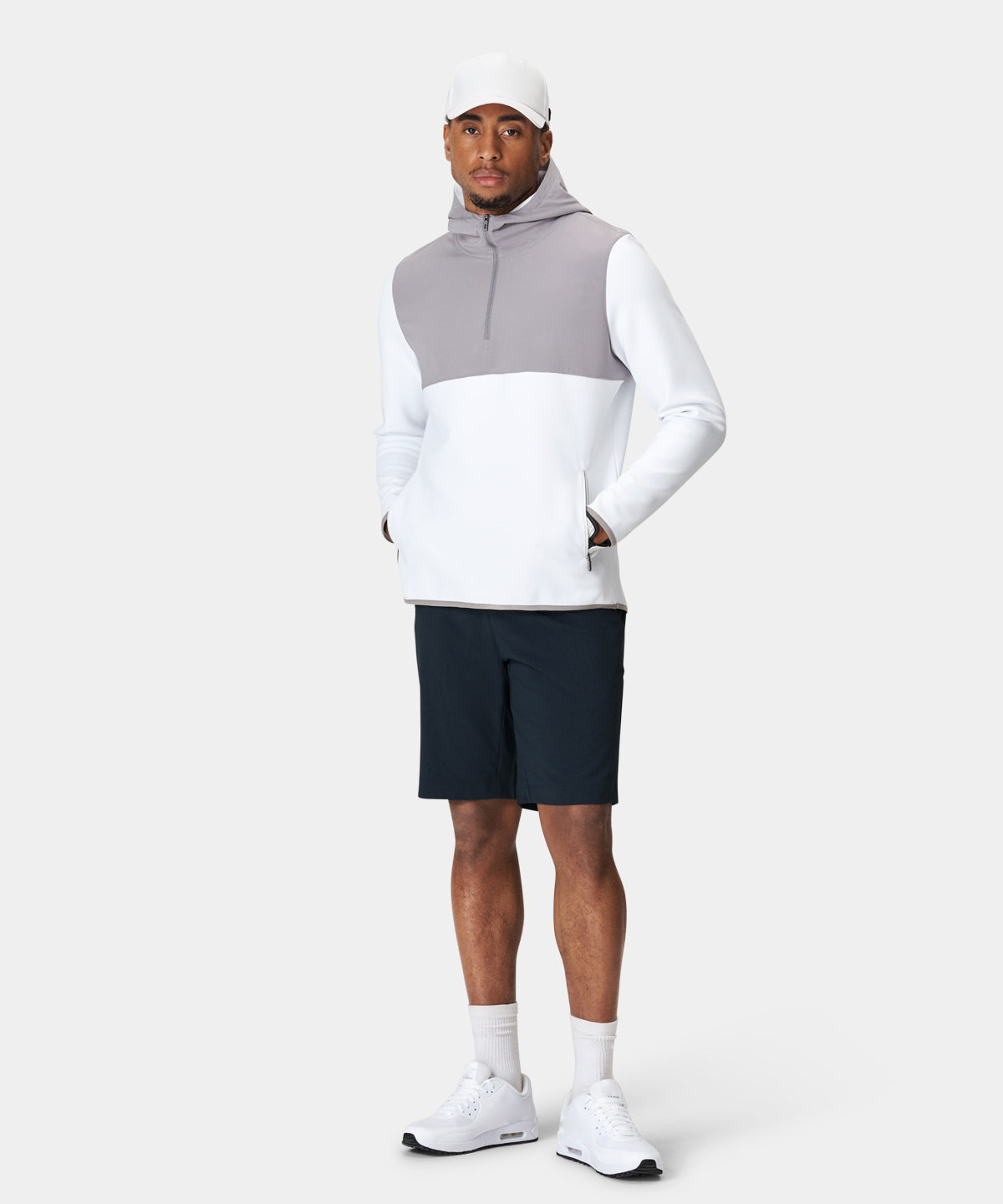 Custom logo Outdoor Sports Patchwork 1/4 Zip Neck White Polyester Lightweight Golf Hoodies Men Sweatshirt