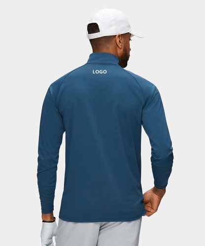 Custom Logo Print Luxury Long Sleeve 1/4 Quarter Zip Collar Fitness Sport Golf Pullover Hoodies Sweatshirts for Men