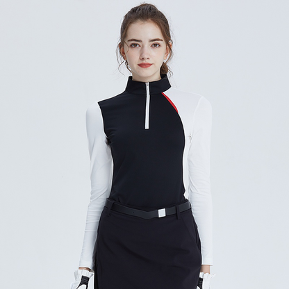 Custom Slim Tops Ladies Women's Autumn Golf Pullover Stand Collar 3/4 Zip Jumper with Printed Logo Quarter Zip Sweatshirt