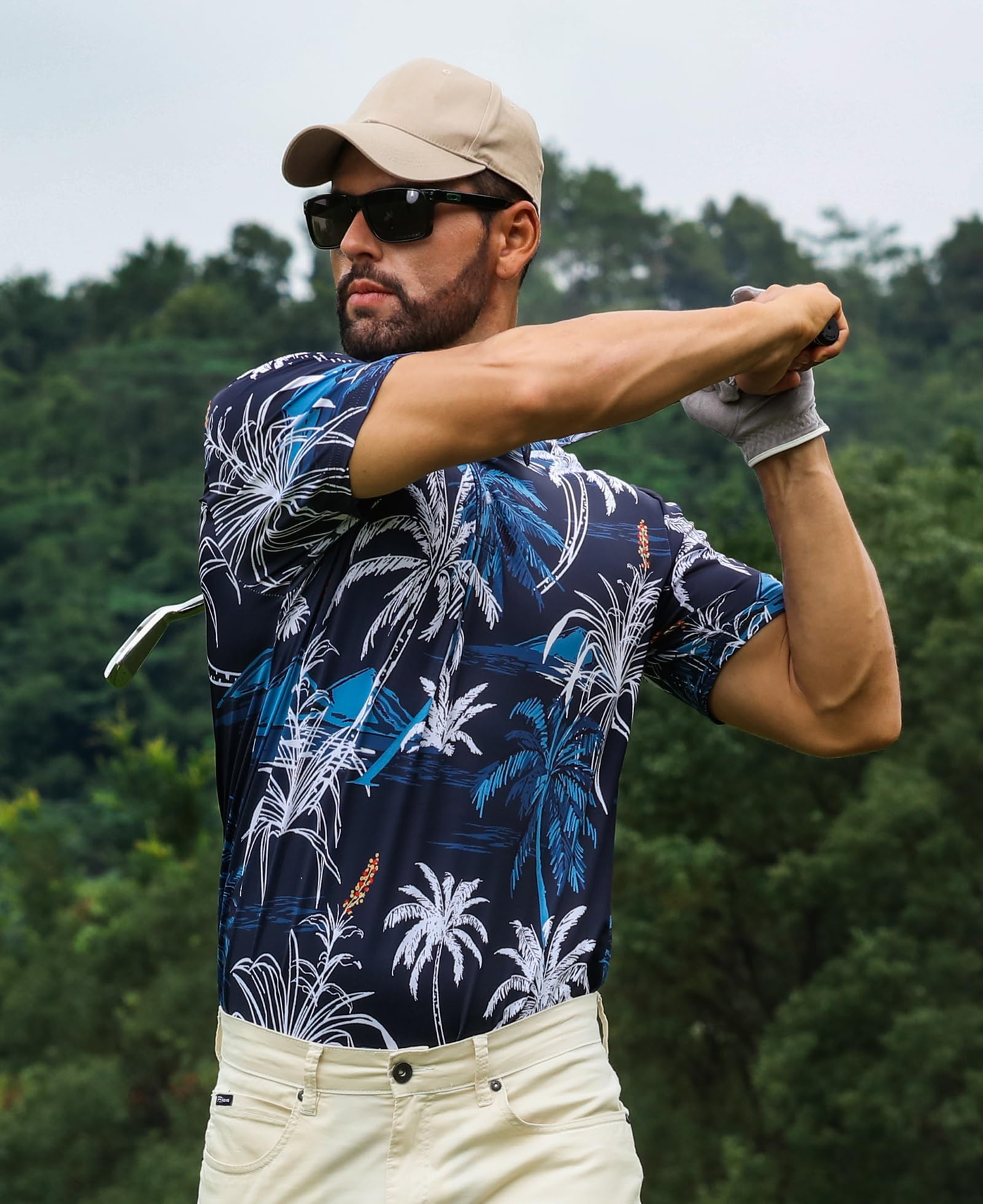 Custom Logo 88% Polyester 12% Spandex Short Sleeve Moisture Wicking Fashion Print Hawaiian Golf Polo Shirts