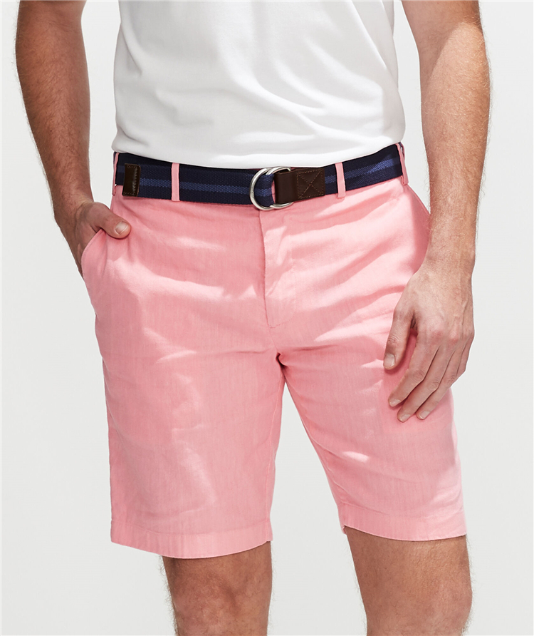 High-quality customized men's classic casual golf shorts made of pure linen and cotton with logos