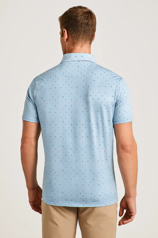 Blue Antimicrobial Polo Shirt - Quick Dry Slim Fit with American Theme