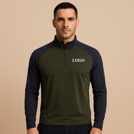 Custom Logo 1/4 Zip Neck Gym Tops Pullover Golf Sweatshirt for Men Outdoor Sports Patchwork Pique Solid Design Digital Spring