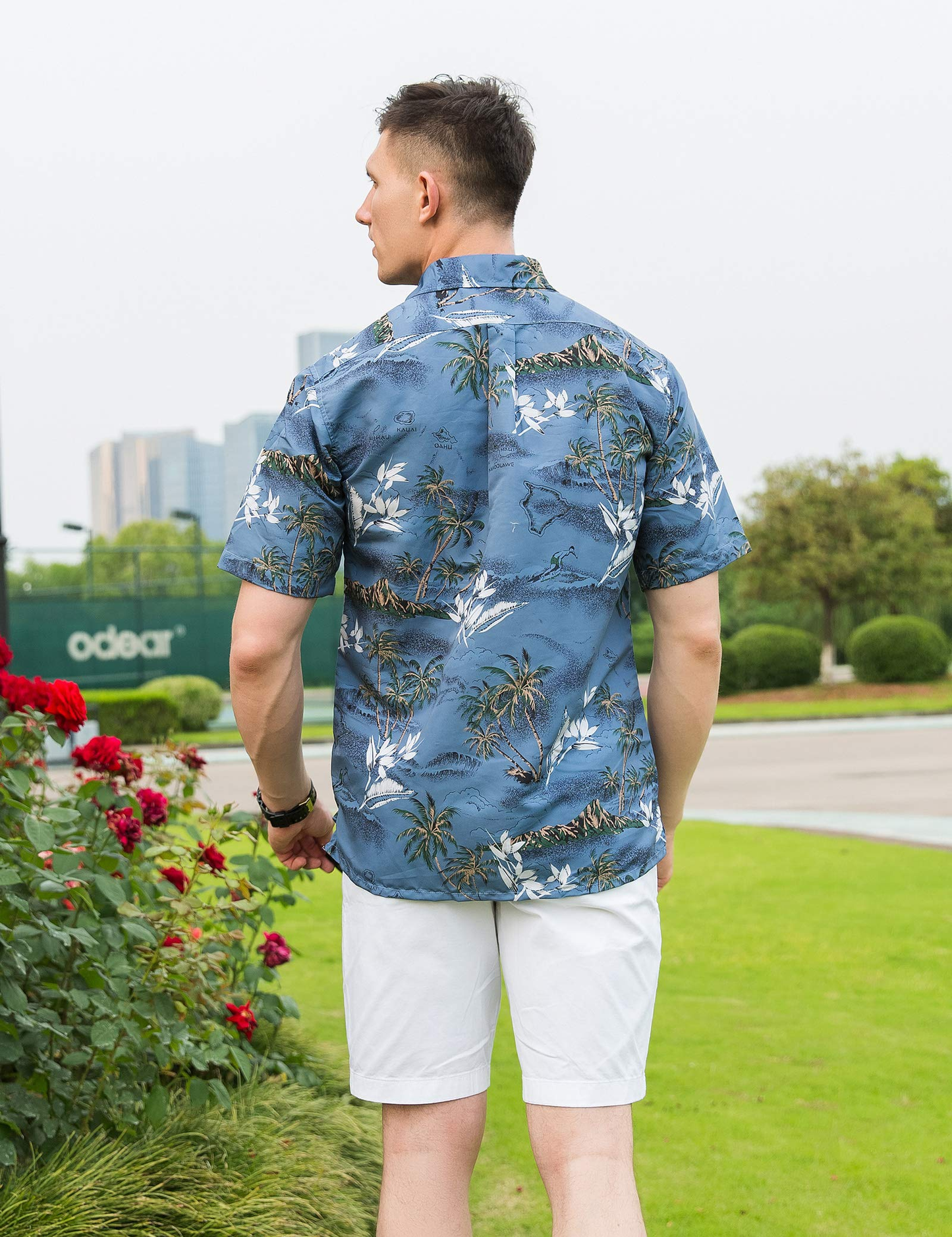 Custom Printed Hawaiian Vintage Style Quick Dry Slim Fit High Collar With Single Button Men Vacation Outfits Beach Shirt