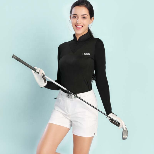 Custom Logo High Quality Long Sleeve Lady Ladies Polo Zip Sweatshirt Active Wear Shirts for Women