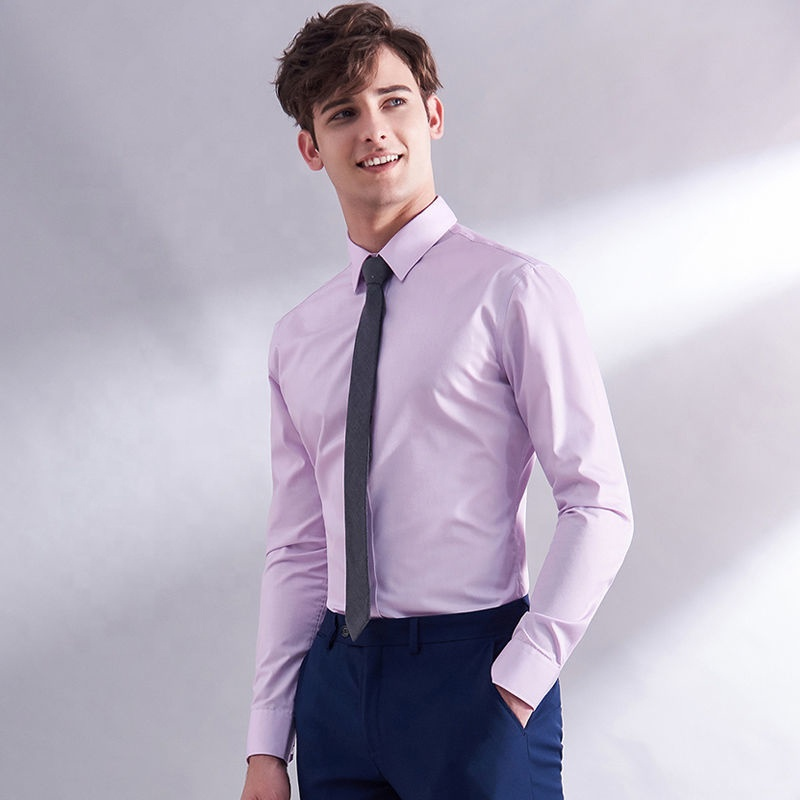 2025Wholesale Custom Designer High Quality Long Sleeve Plus Size Polyester Cotton Pure Color Men Business Shirts