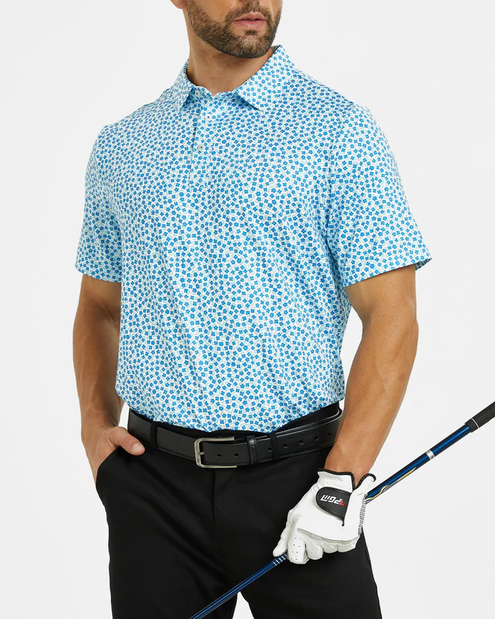 Men's Floral Golf Shirt in Blue for Stylish Performance on the Course