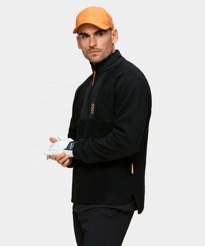 Custom logo Men's Sport Quarter Half Chest Zipper Wool Black Performance Golf Sweatshirt Jumper for Men