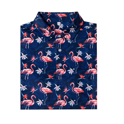Tropical Flamingo Polo Shirt - Antimicrobial Quick Dry Slim Fit with Floral Pattern Design