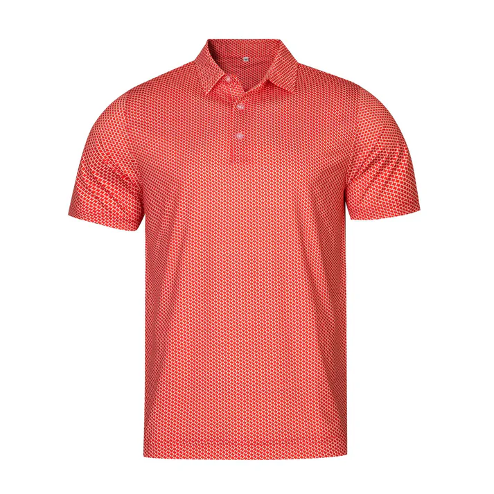 Red Houndstooth Polo Shirt - Slim Fit Antimicrobial Quick Dry Style