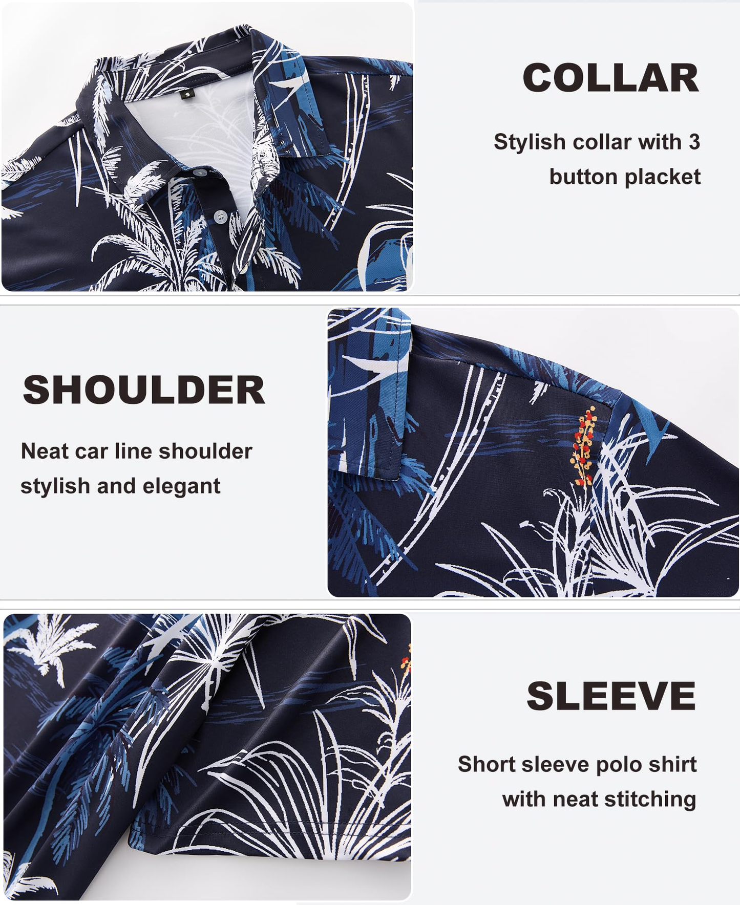 Custom Logo 88% Polyester 12% Spandex Short Sleeve Moisture Wicking Fashion Print Hawaiian Golf Polo Shirts