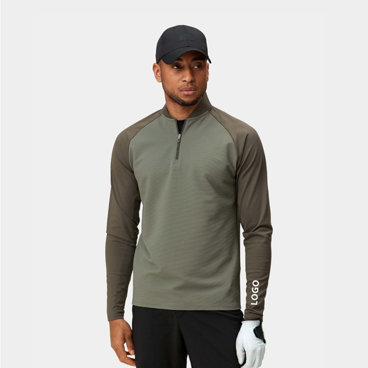 Wholesale Lightweight Men's 1/4 Quarter Zip Golf Pullover Polyester Sports Long Sleeve Knitted Quick Dry Plain Solid Color Print