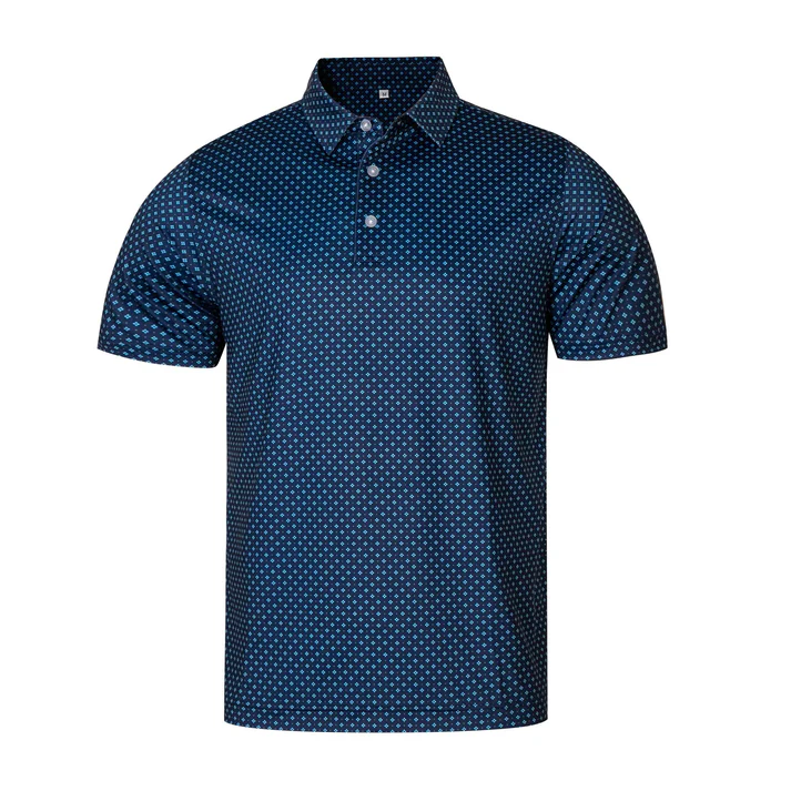 Blue Diamond Polo Shirt - Antimicrobial Quick Dry Slim Fit with Lattice Pattern