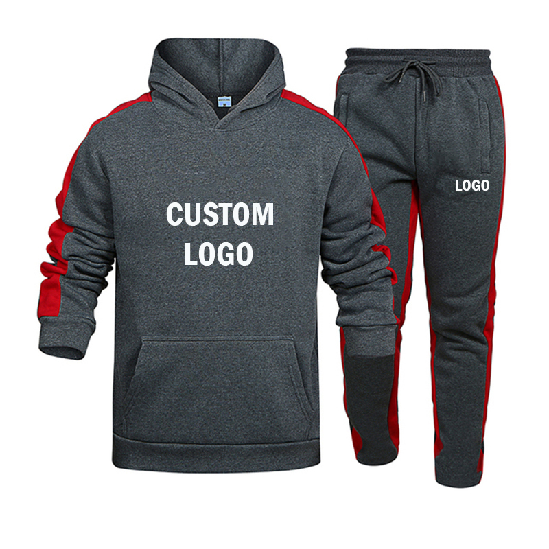 Custom Embroidered logo 50% Cotton 50% Polyester Solid Color Two Plus Size Men's Hoodie and Sweatpants