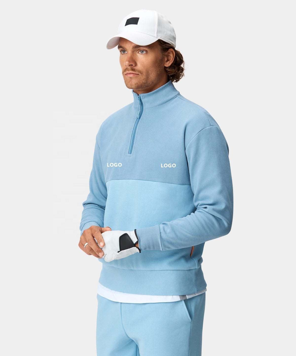 Custom Logo Print Plain Dyed Solid Sport Golf Long Sleeve 1/4 Quarter Zip Collar Hoodie Pullover Sweatshirts for Men