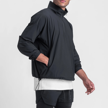 Custom Logo Men's Casual Street Wear Sport Short Waterproof Sweatshirt Adjustable 1/4 Zip Hem Drawstring XS Plain Dyed Print