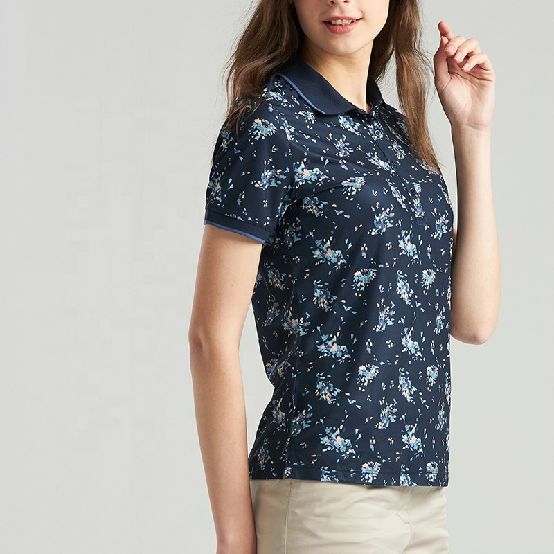 Custom Women's Flora Sublimation Casual Sport Self Collar Golf Dry Performance Short Sleeve Athletic Polo t Shirt