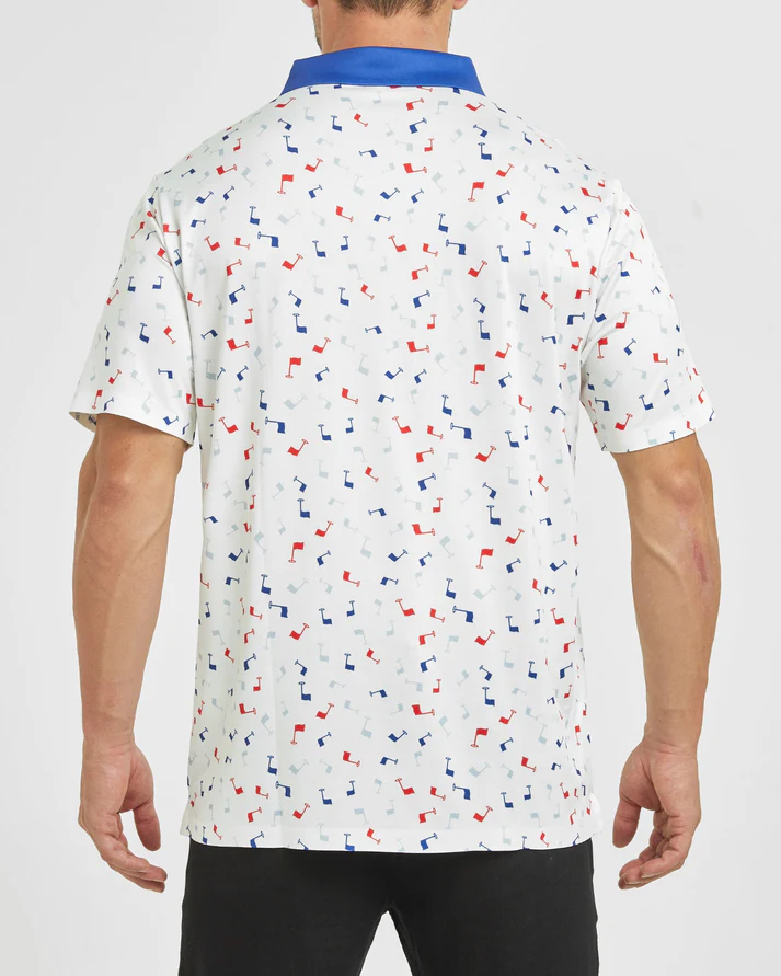 Men's Golf Polo Shirt with Stylish Flag Print Patterns for the Dynamic Player