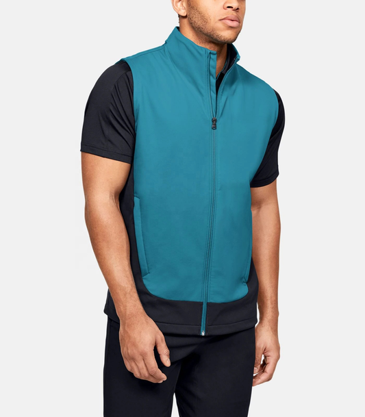 Customized logo stand-up collar full-zip two-color design windproof men's golf sleeveless windproof vests