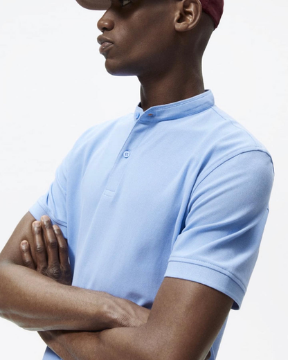 Men's Custom Logo US for Polo T-Shirt Cotton Bamboo Fiber Sky Blue with Print Pattern Knitted Crop Length