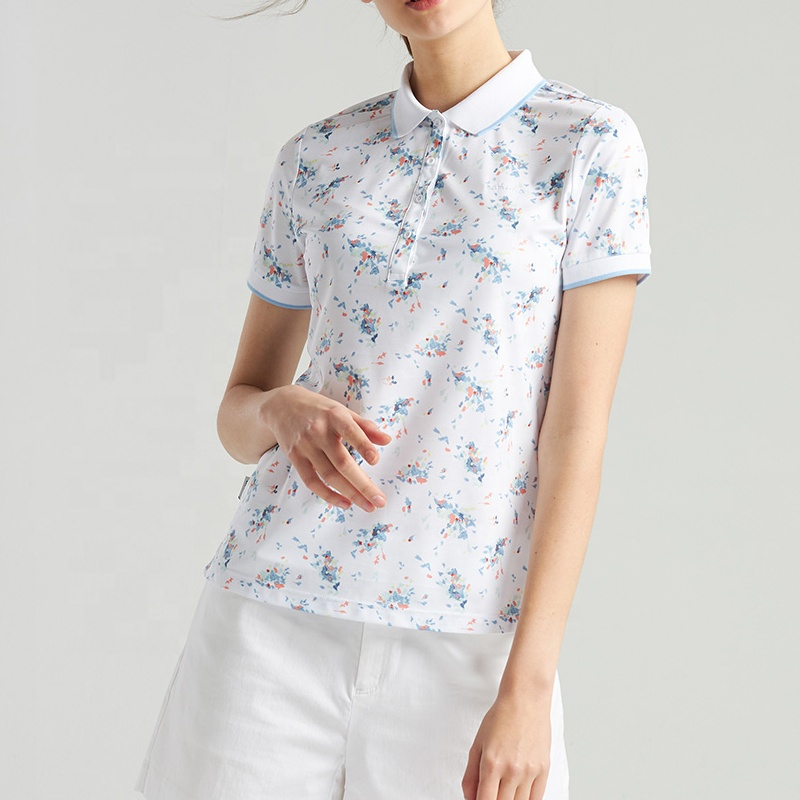 Custom Women's Flora Sublimation Casual Sport Self Collar Golf Dry Performance Short Sleeve Athletic Polo t Shirt