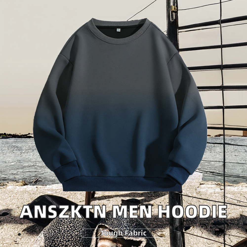 Custom Men's Sweatshirts Casual Round Neck Gradient Solid Color Loose Fit with Two Open Pullover