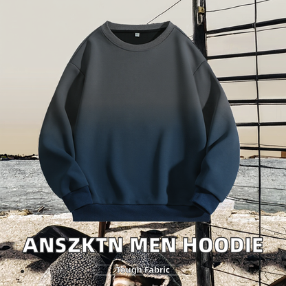 Custom Men's Sweatshirts Casual Round Neck Gradient Solid Color Loose Fit with Two Open Pullover