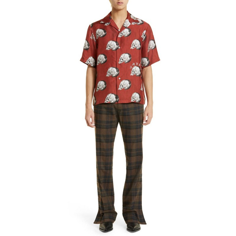 Custom Print Lang Skull Hawaiian Silk Bowling Shirt All-Over Logo Quick Dry Anti-Shrink Western Button Shirt