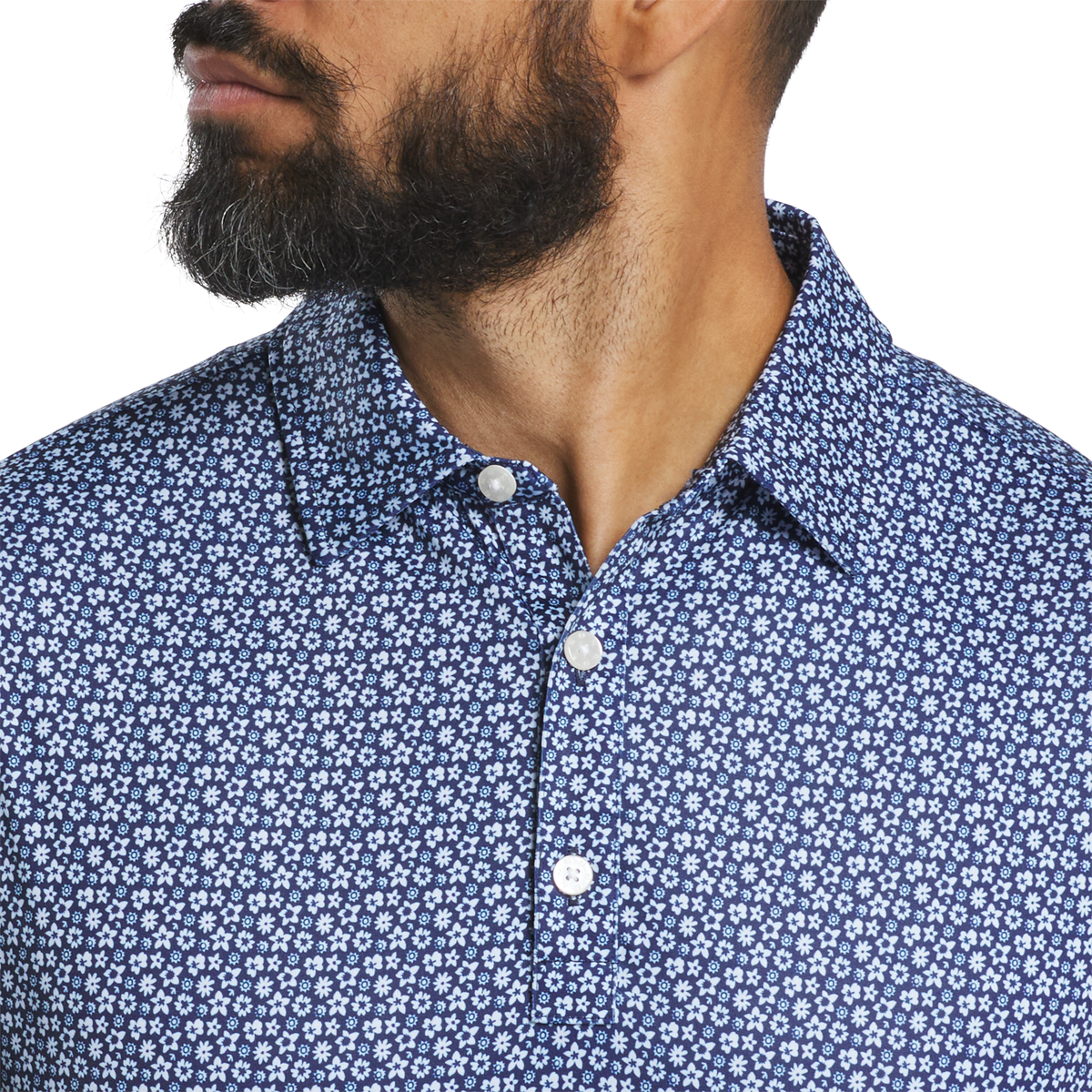 Custom Logo Quick Dry Performance Athletic Casual Spandex Polyester Floral Printed Sublimated Knit Firm Collar Golf Shirt Polos