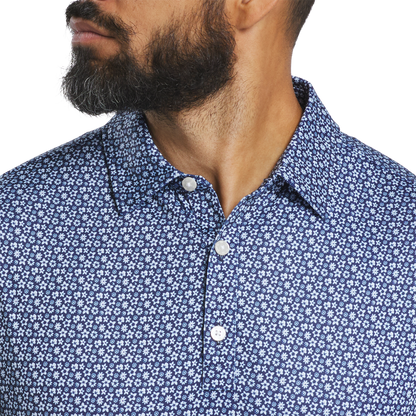Custom Logo Quick Dry Performance Athletic Casual Spandex Polyester Floral Printed Sublimated Knit Firm Collar Golf Shirt Polos