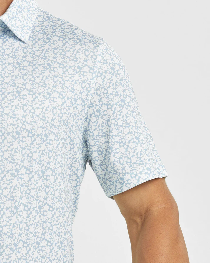 Men's Floral Golf Polo Shirt - Stylish White Flower Prints for Optimal Performance