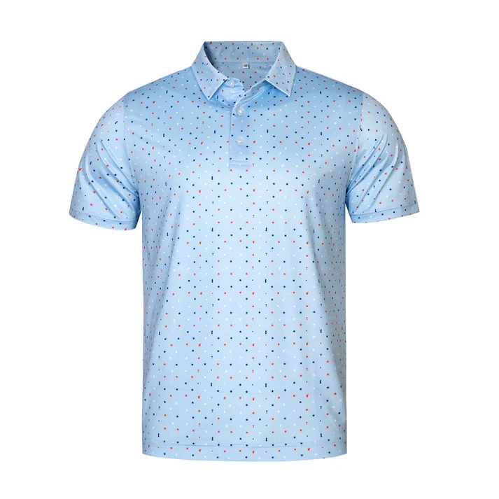 Blue Antimicrobial Polo Shirt - Quick Dry Slim Fit with American Theme