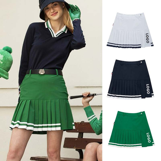 Custom-made new women's sporty figure-hugging, high-waisted, breathable, anti-slip pleated skirts, half skirts with color-blocking for golf