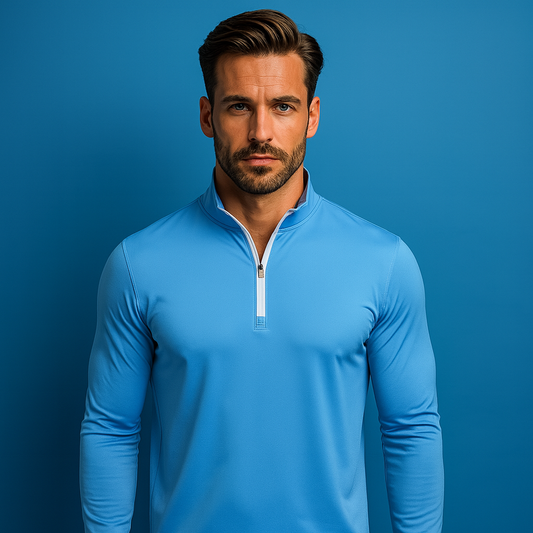 OEM Spandex Polyester Customizable Athletic Men Lightweight Team Light Blue Quarter Zip Sweatshirt Men Golf Pullover