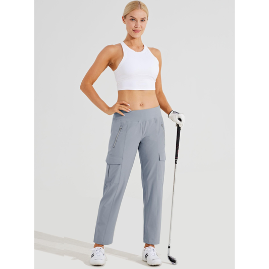 Women's lightweight golf pants with quick-drying and waterproof functions, customized logos, high-waisted, loose-fitting, sporty work pants with travel pockets