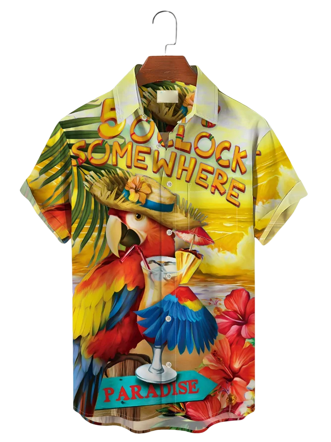 Design High Quality Slim Fit Printed Holiday Buttons up Short Sleeve Beach Custom Hawaiian Shirts for Men Casual