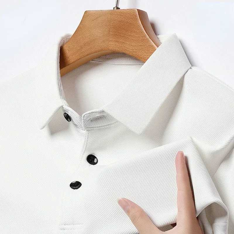 Autumn Casual Business T-Shirt for Men Slim Fit Short Sleeve for Polo Korean Style Button Custom Logo Solid Knitted Men's Casual