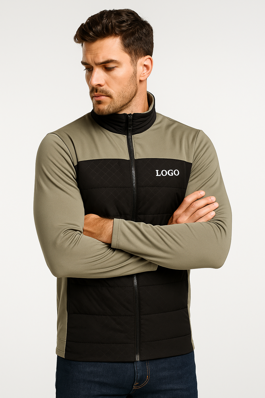Custom High Quality Performance Sport Athletic Casual Full Zip Lightweight Winter Golf Coats Patchwork Quilted Jacket for Men