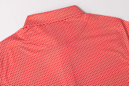 Red Houndstooth Polo Shirt - Slim Fit Antimicrobial Quick Dry Style