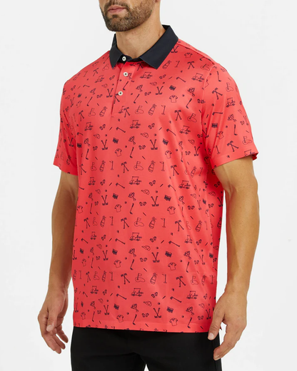 Men's Slim Fit Polo Shirts - Red Golf Polo Shirt with Stylish Print Design