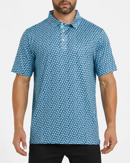 Men's Hawaii Golf Polo - Blue Tropical Pattern Coconut Tree Shirt