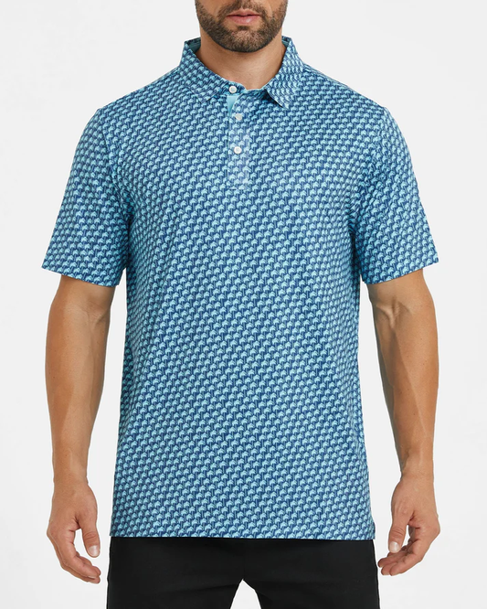 Men's Hawaii Golf Polo - Blue Tropical Pattern Coconut Tree Shirt