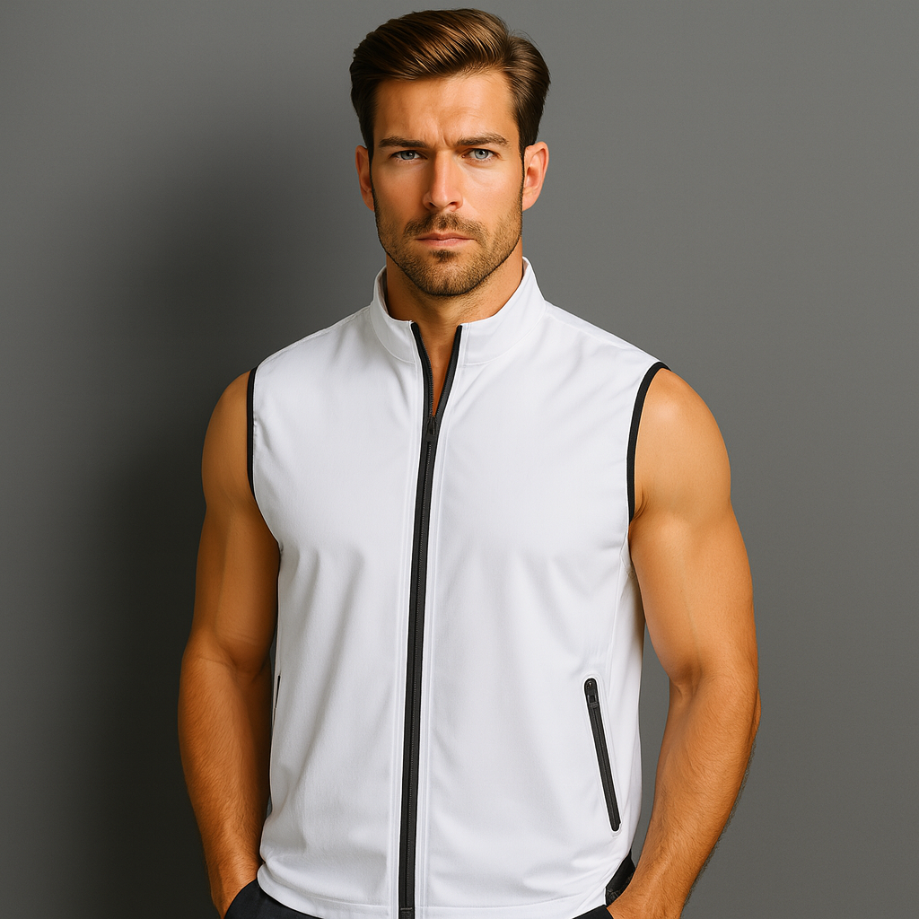 Fashionable custom logo men's practical full-zip polyester golf vests, waterproof vests with pockets