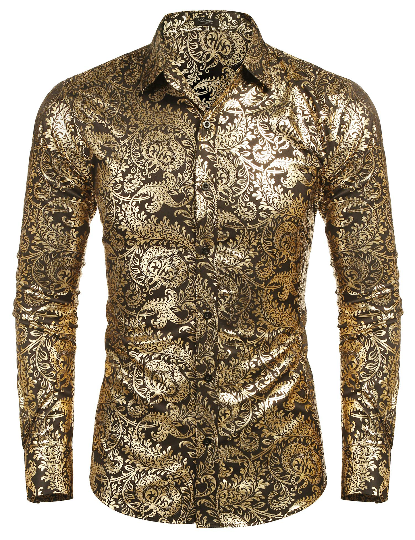 Custom Elegant Gold Floral Printed Design Shirts Casual Button Down Men Gilded Shirts