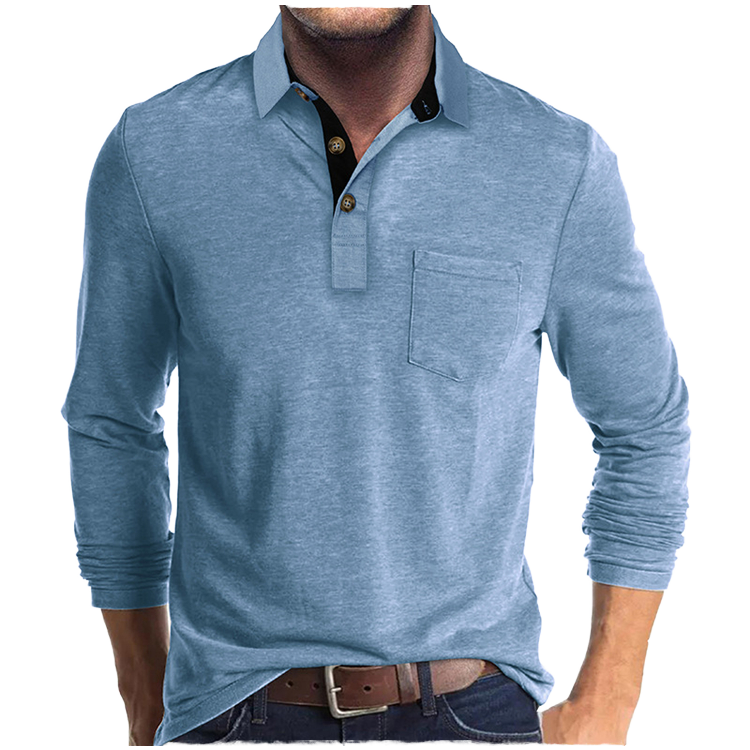 Custom logo High Quality Cotton Blend Polyester Navy Blue Pocket Tshirts Luxury Blank Men's Polo Long Sleeve Shirts