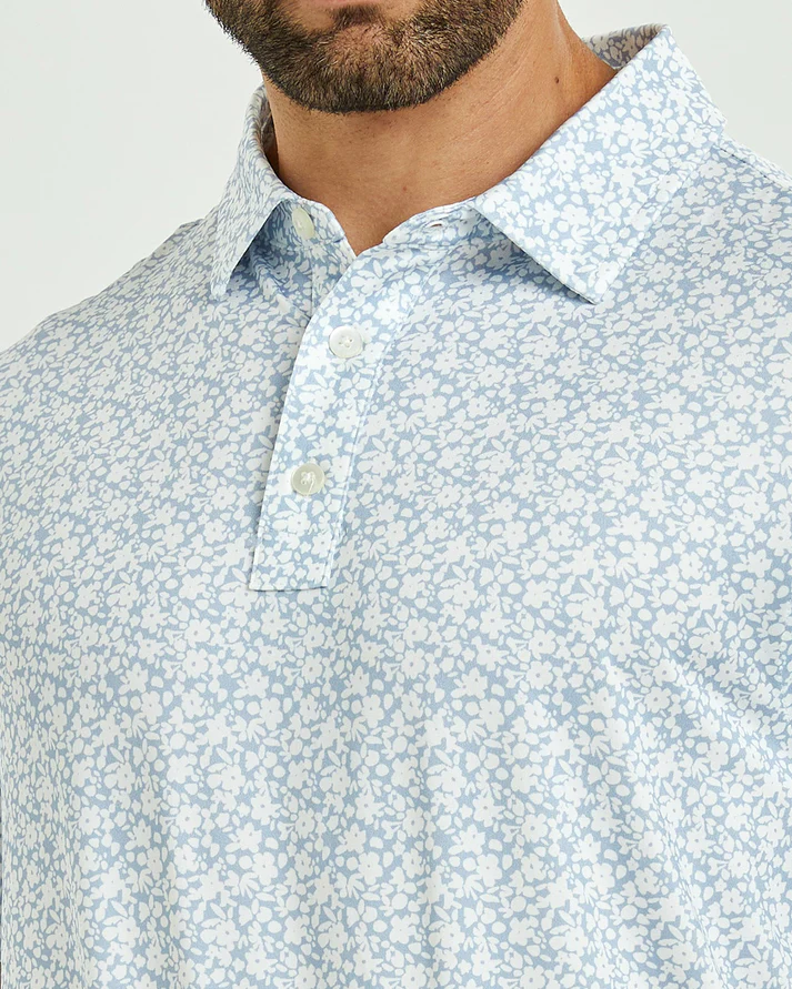 Men's Floral Golf Polo Shirt - Stylish White Flower Prints for Optimal Performance